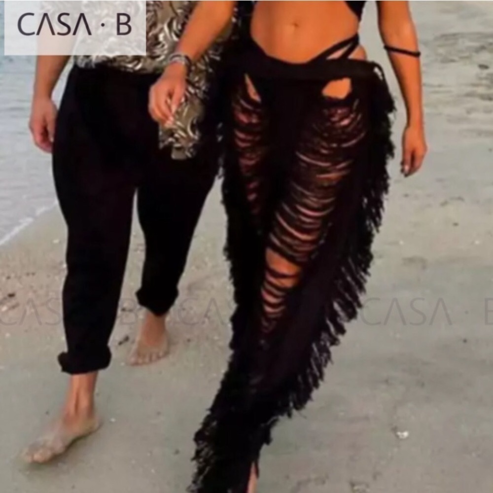 5⭐️ CASA B| Tahlia Boheme Distressed Fringe High Waist Cover-up Pants